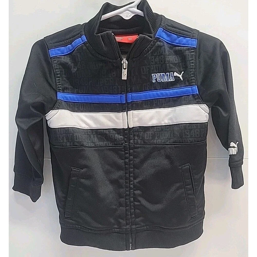 Vtg Puma Track Jacket 18 Months Black Full‎ Zip Athletic Y2K